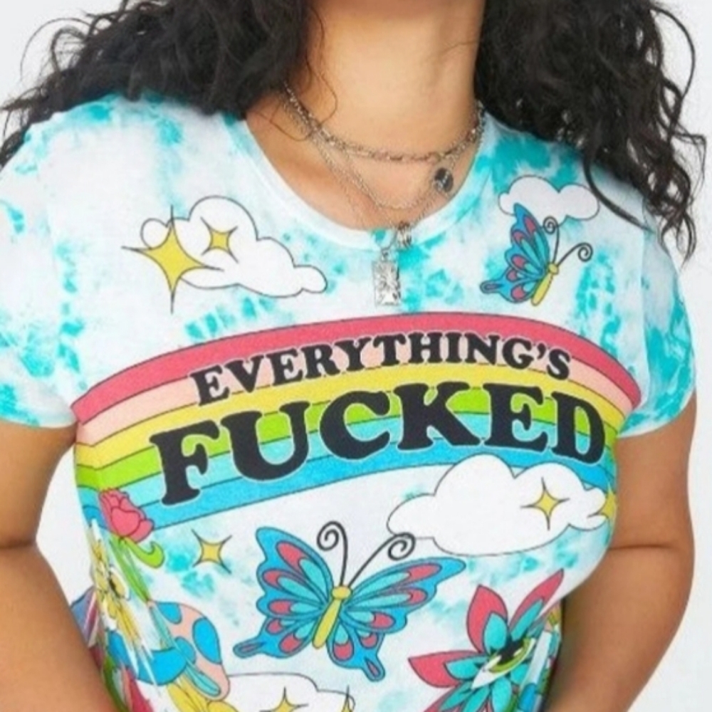 🎉SOLD OUT!🎉 Everything's F*cked Plus Size Crop Top Groovy T-Shirt 2X NWT - Picture 1 of 5